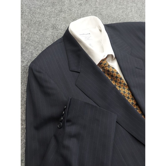 Samuelsohn Blazer Jacket 42 Long Blue Navy Striped Mens Super 100 Wool Ashton